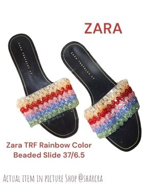 Zara Women's TRF Rainbow Beads  slip-on sandals Slide Flip Flops 37 / 6.5